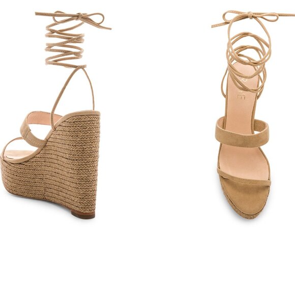 Raye Jesse Wedge - Strappy Wrap Ankle Tie Jute Wedges - Tan/Nude - Size 7.5 - Picture 1 of 14